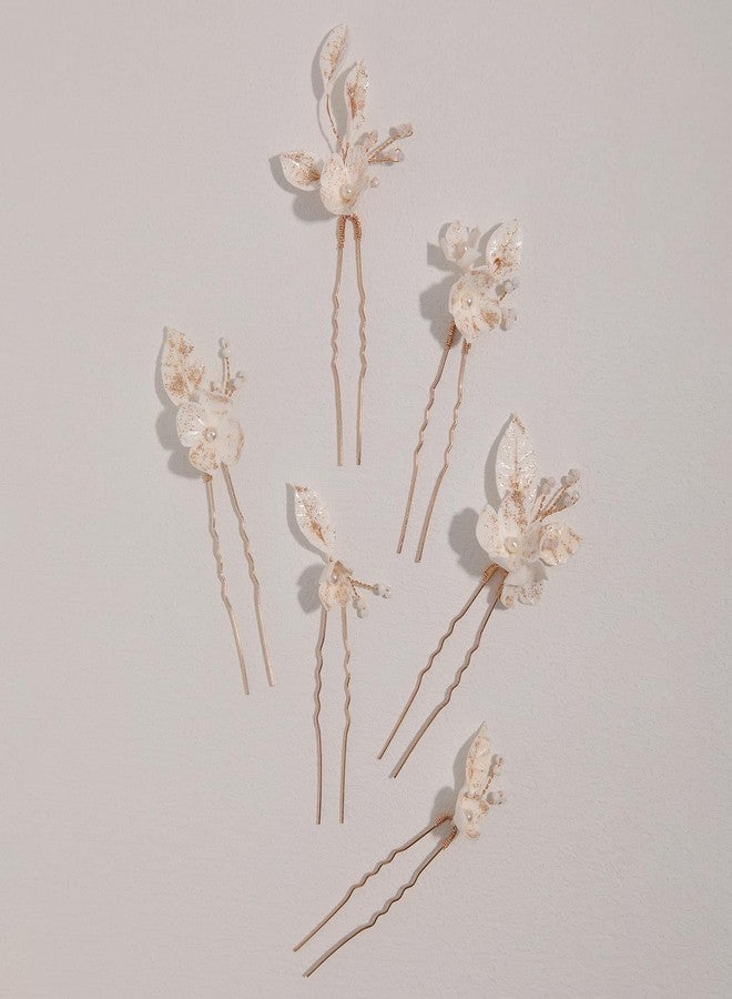 SELFCLOUD Bridal Hair Pins Soft Ceramic Flower Bride Wedding Hair Accessories Hair Piece for Women and Girls - Gold (6PCS) - Image 4
